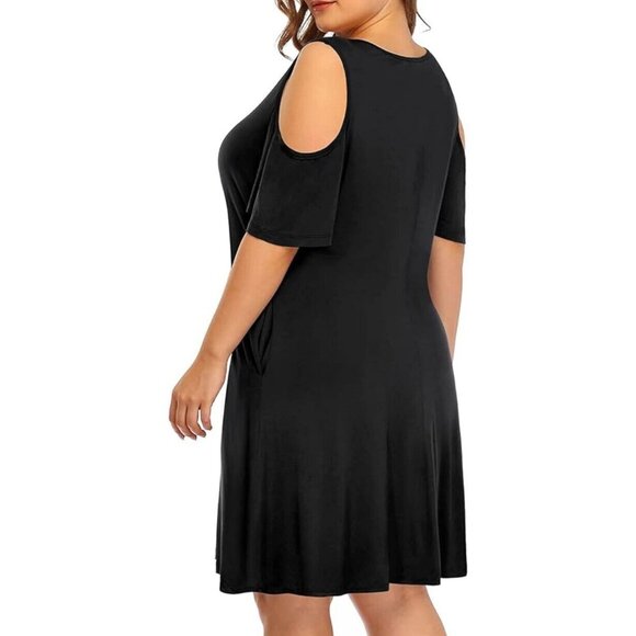 Pinup Fashion Women's S Black Cold Shoulder Mini T-shirt Dress Cross Cross NWT - Picture 3 of 6